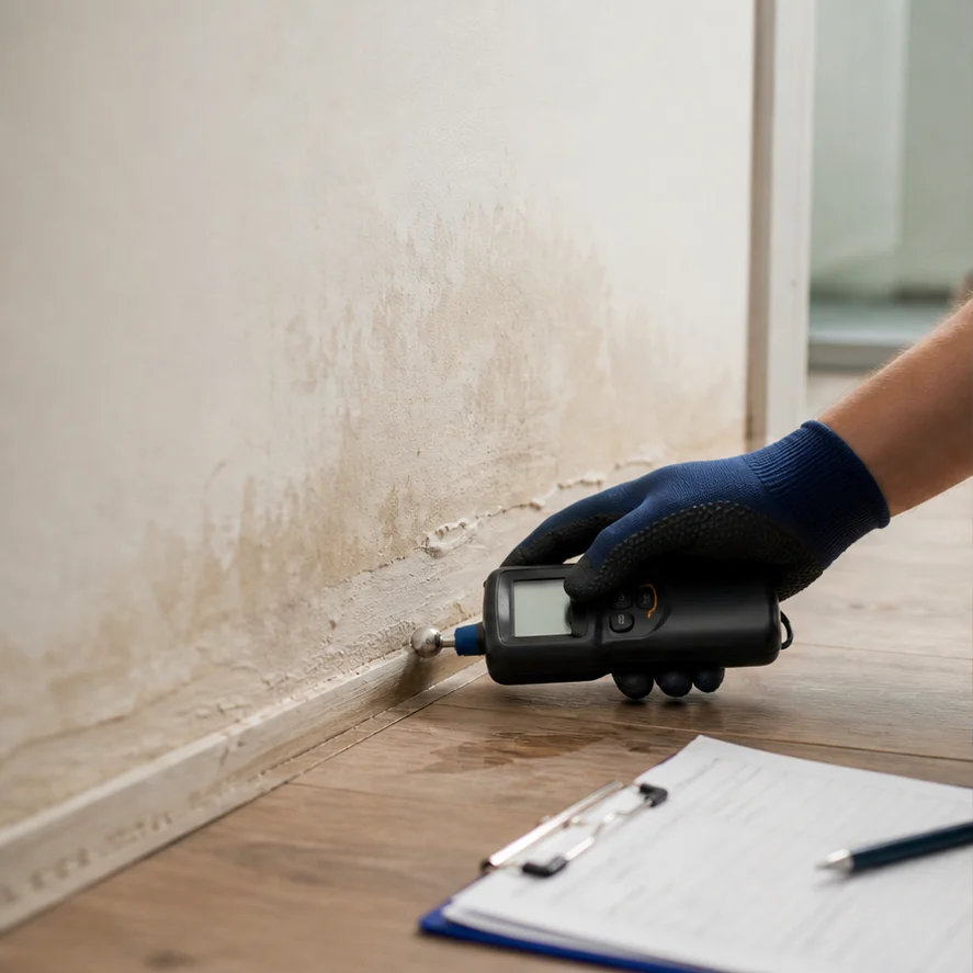 Feuchtemessung am Übergang zwischen Wand und Boden